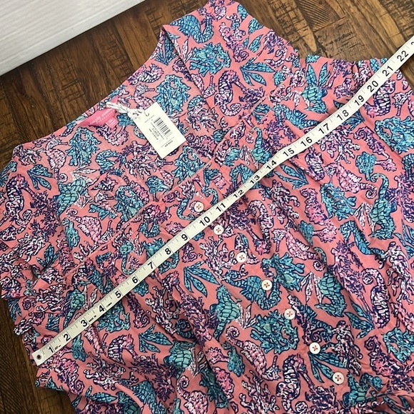 NWT Simply Southern Top Seahorses blue elastic waist sleeveless ruffle detail XL - Picture 10 of 13